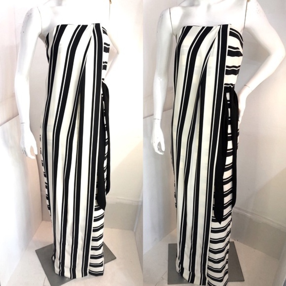 300 Halston Heritage Black & White Strapless Striped Gown NWT - Picture 3 of 15